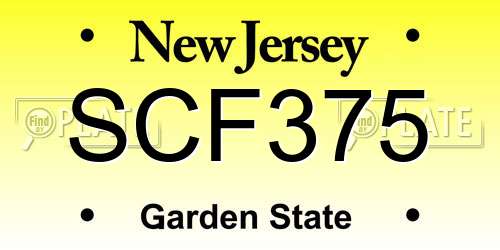 SCF375 New Jersey License Plate