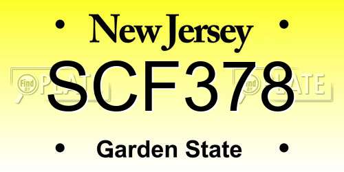SCF378 New Jersey License Plate