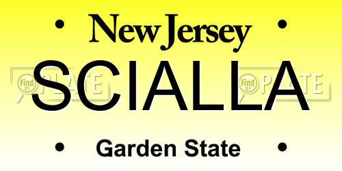 SCIALLA New Jersey License Plate