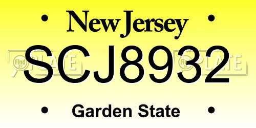 SCJ8932 New Jersey License Plate
