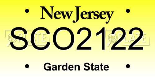 SCO2122 New Jersey License Plate
