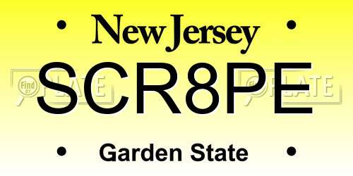 SCR8PE New Jersey License Plate
