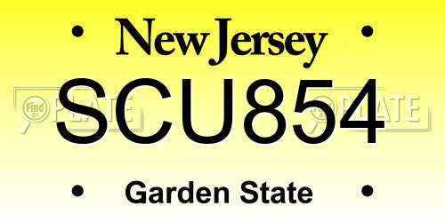 SCU854 New Jersey License Plate