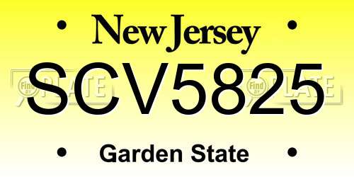 SCV5825 New Jersey License Plate