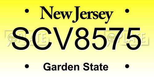 SCV8575 New Jersey License Plate