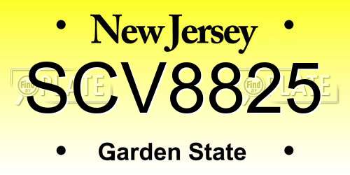 SCV8825 New Jersey License Plate