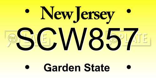 SCW857 New Jersey License Plate