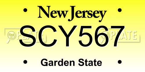 SCY567 New Jersey License Plate