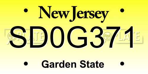 SD0G371 New Jersey License Plate