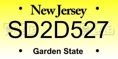 SD2D527 New Jersey License Plate