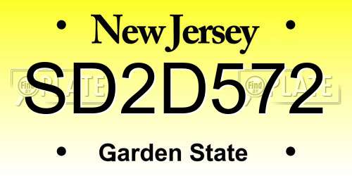SD2D572 New Jersey License Plate