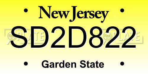 SD2D822 New Jersey License Plate