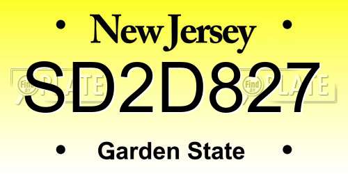 SD2D827 New Jersey License Plate