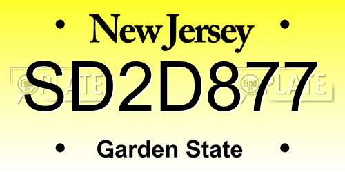 SD2D877 New Jersey License Plate