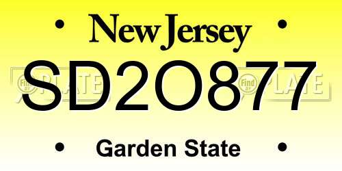 SD2O877 New Jersey License Plate