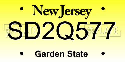 SD2Q577 New Jersey License Plate