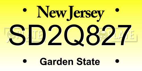 SD2Q827 New Jersey License Plate