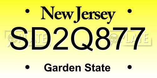 SD2Q877 New Jersey License Plate