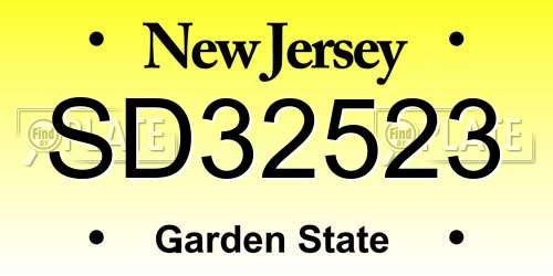 SD32523 New Jersey License Plate