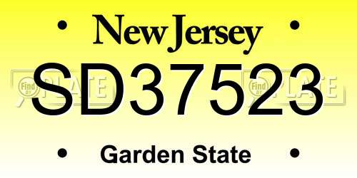 SD37523 New Jersey License Plate