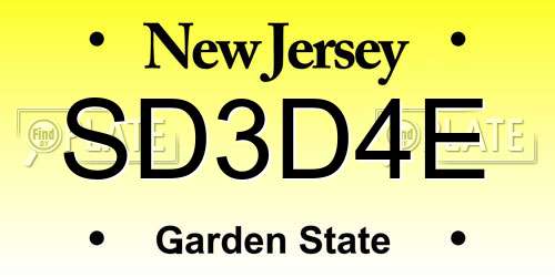 SD3D4E New Jersey License Plate