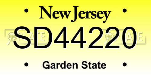 SD44220 New Jersey License Plate