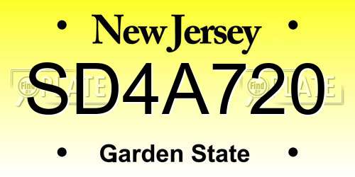 SD4A720 New Jersey License Plate