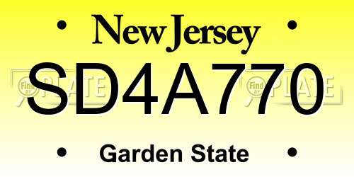 SD4A770 New Jersey License Plate