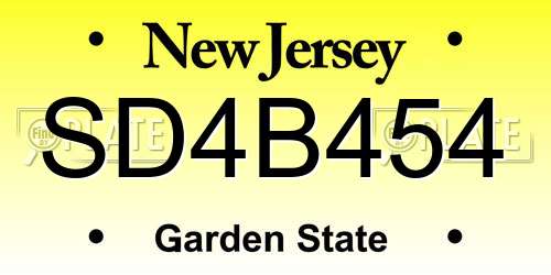 SD4B454 New Jersey License Plate