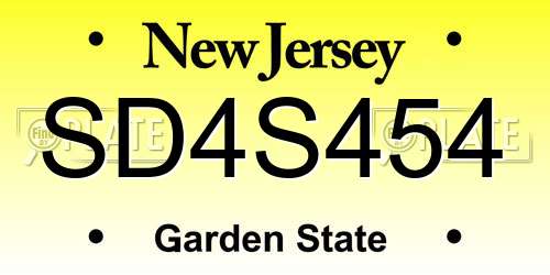 SD4S454 New Jersey License Plate