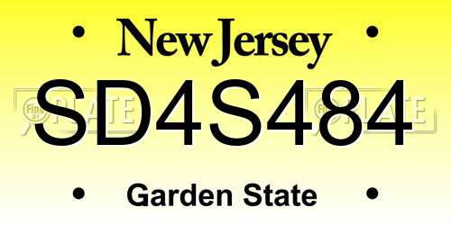 SD4S484 New Jersey License Plate