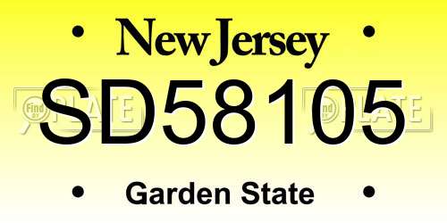 SD58105 New Jersey License Plate