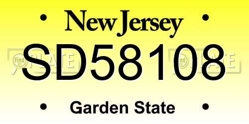 SD58108 New Jersey License Plate