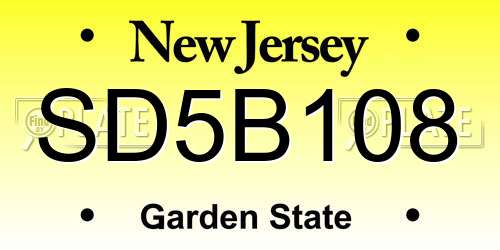 SD5B108 New Jersey License Plate