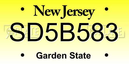 SD5B583 New Jersey License Plate
