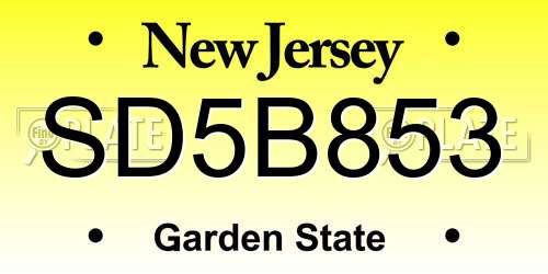SD5B853 New Jersey License Plate