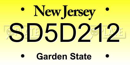 SD5D212 New Jersey License Plate