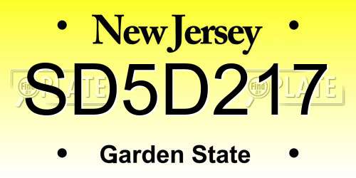 SD5D217 New Jersey License Plate