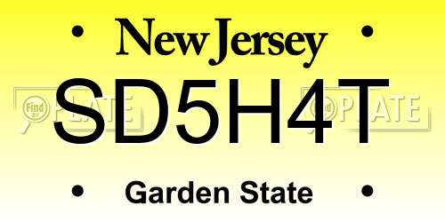SD5H4T New Jersey License Plate