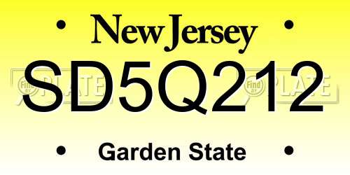 SD5Q212 New Jersey License Plate