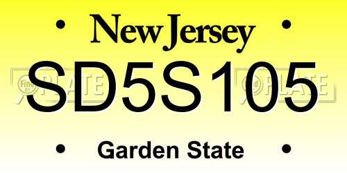 SD5S105 New Jersey License Plate