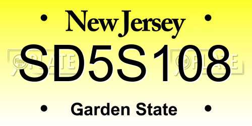 SD5S108 New Jersey License Plate