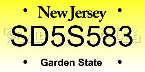 SD5S583 New Jersey License Plate