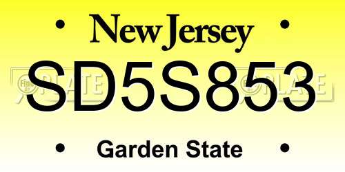 SD5S853 New Jersey License Plate
