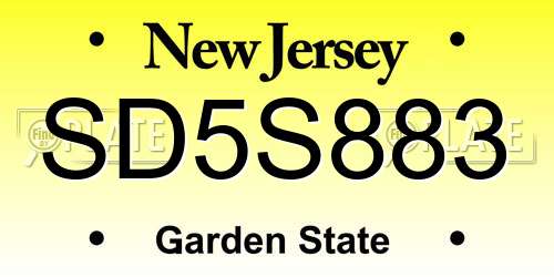 SD5S883 New Jersey License Plate