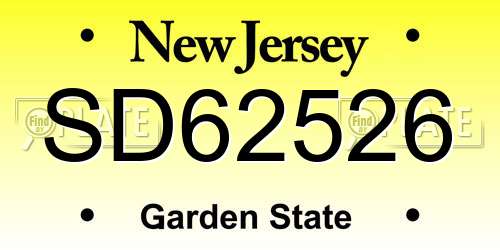 SD62526 New Jersey License Plate