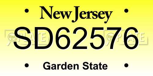 SD62576 New Jersey License Plate