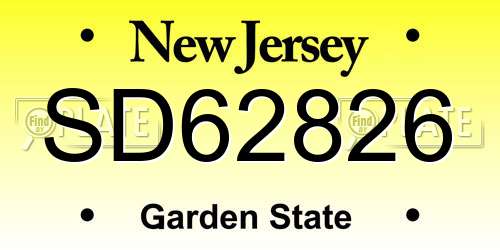 SD62826 New Jersey License Plate