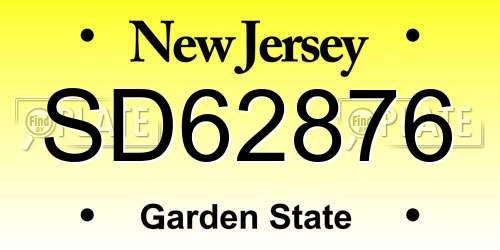 SD62876 New Jersey License Plate