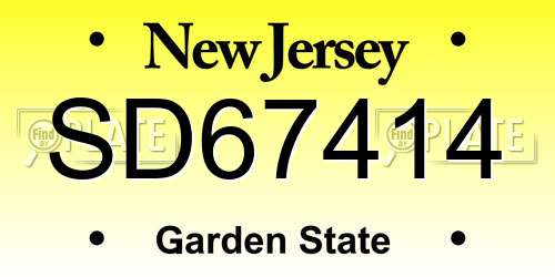 SD67414 New Jersey License Plate